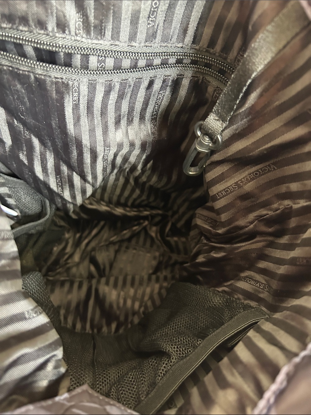 Victoria's Secret Black and Gray Camo Drawstring Backpack with Mesh Pockets - Picture 6 of 8